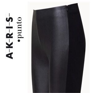 Copy AKRIS Punto Fancy Fitted Nappa Lamb Leather Pants Small 2 Black & Navy LN